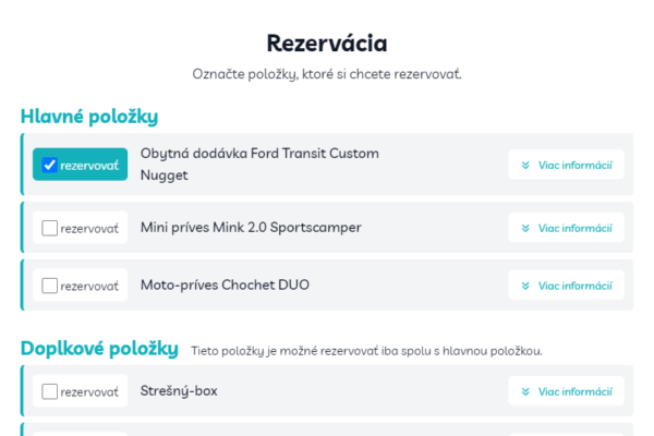 Výber hlavných položiek